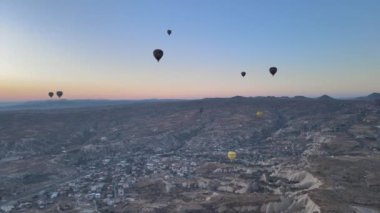 Cappadocia, Turkey : Balloons in the sky. Aerial view
