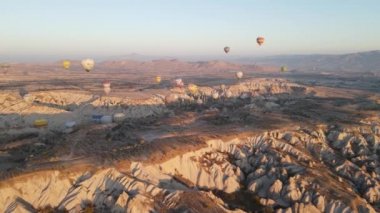 Cappadocia, Turkey : Balloons in the sky. Aerial view