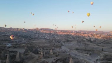 Cappadocia, Turkey : Balloons in the sky. Aerial view