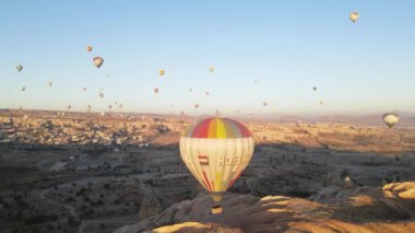 Cappadocia, Turkey : Balloons in the sky. Aerial view