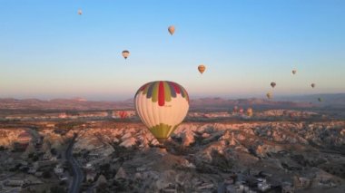Cappadocia, Turkey : Balloons in the sky. Aerial view