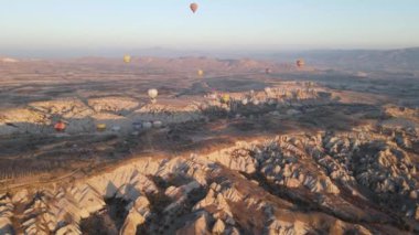 Cappadocia, Turkey : Balloons in the sky. Aerial view