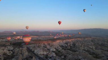 Cappadocia, Turkey : Balloons in the sky. Aerial view
