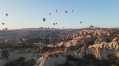 Cappadocia, Turkey : Balloons in the sky. Aerial view
