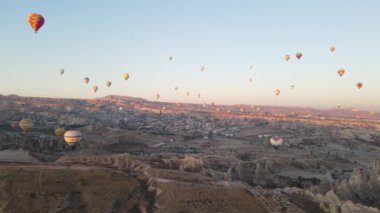 Cappadocia, Turkey : Balloons in the sky. Aerial view