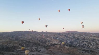 Cappadocia, Turkey : Balloons in the sky. Aerial view