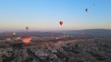 Cappadocia, Turkey : Balloons in the sky. Aerial view
