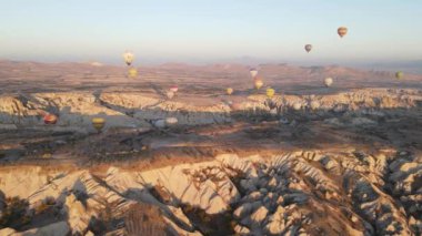 Cappadocia, Turkey : Balloons in the sky. Aerial view