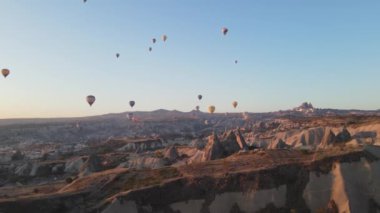 Cappadocia, Turkey : Balloons in the sky. Aerial view
