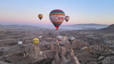 Cappadocia, Turkey : Balloons in the sky. Aerial view