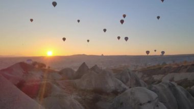 Cappadocia, Turkey : Balloons in the sky. Aerial view