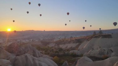 Cappadocia, Turkey : Balloons in the sky. Aerial view