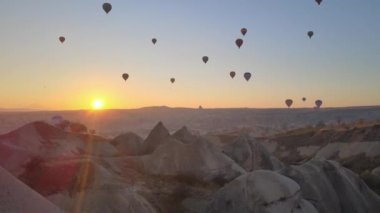 Cappadocia, Turkey : Balloons in the sky. Aerial view