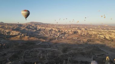 Cappadocia, Turkey : Balloons in the sky. Aerial view