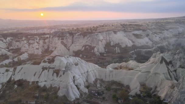 Sun over Goreme. Cappadocia, Turkey. Aerial view — Stock Video