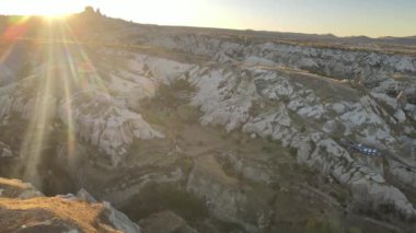 Sun over Goreme. Cappadocia, Turkey. Aerial view