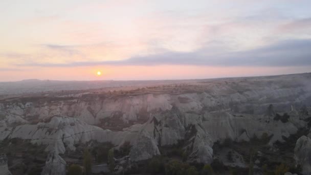 Sun over Goreme. Cappadocia, Turkey. Aerial view — Stock Video