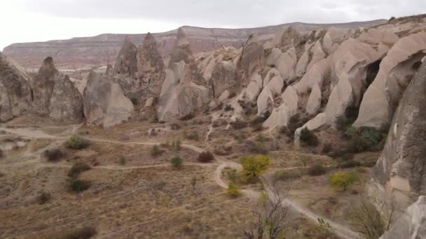 Cappadocië landschap uitzicht vanuit de lucht. Turkije. Nationaal park Goreme — Stockvideo