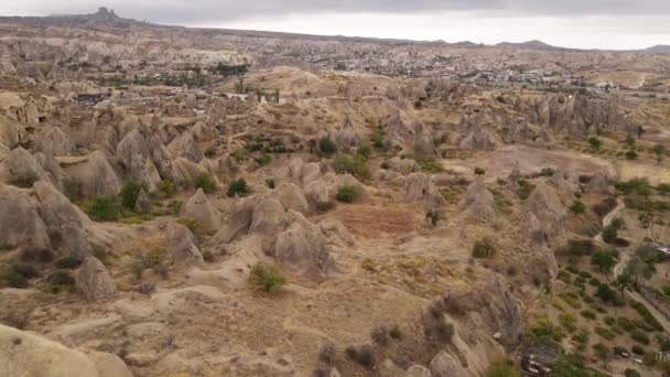 Capadocia vista aérea del paisaje. Pavo. Parque Nacional Goreme — Vídeos de Stock