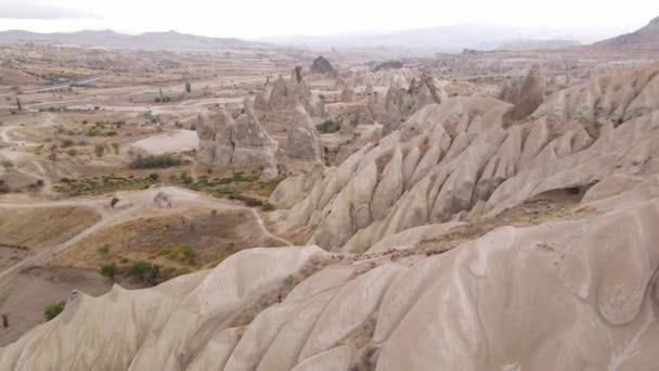 Cappadocië landschap uitzicht vanuit de lucht. Turkije. Nationaal park Goreme — Stockvideo