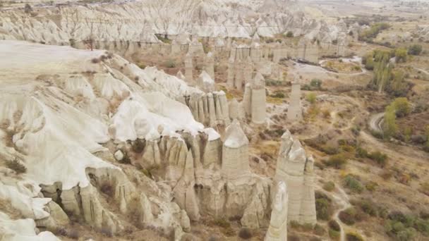 Capadócia vista aérea paisagem. A Turquia. Parque Nacional de Goreme — Vídeo de Stock