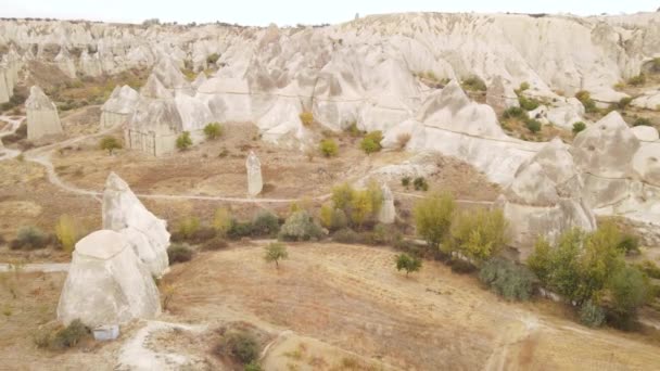 Cappadocia táj légi kilátás. Törökország. Goreme Nemzeti Park — Stock videók