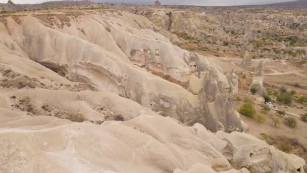 Cappadocia táj légi kilátás. Törökország. Goreme Nemzeti Park — Stock videók