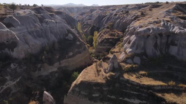 Cappadocia táj légi kilátás. Törökország. Goreme Nemzeti Park — Stock videók