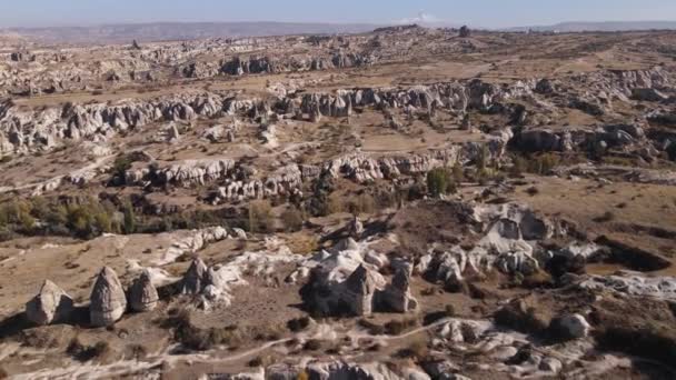 Cappadocië landschap uitzicht vanuit de lucht. Turkije. Nationaal park Goreme — Stockvideo