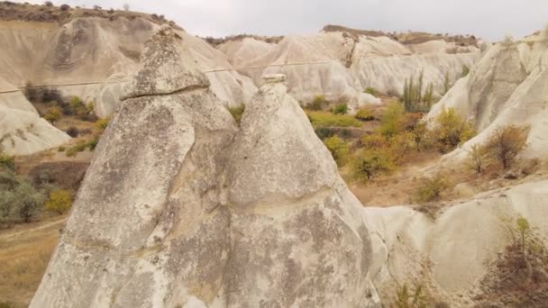 Kappadokien landskap antenn utsikt. Turkiet. Goreme National Park — Stockvideo