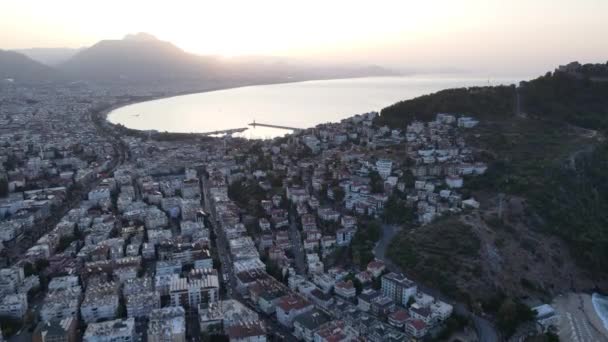 Alanya, Turkey - a resort town on the seashore. Aerial view — Stock Video