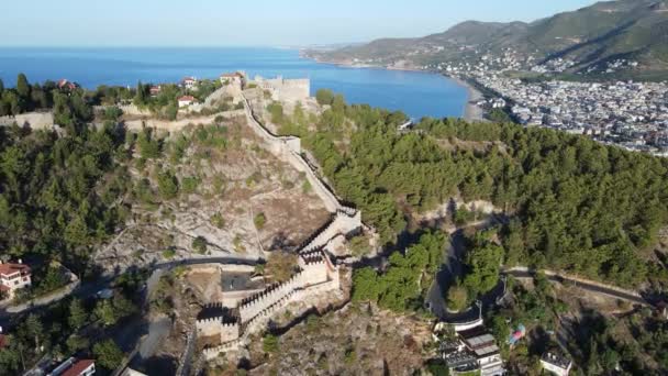 Alanya Castle - Alanya Kalesi aerial view.土耳其 — 图库视频影像