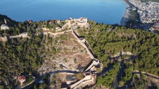 Zamek Alanya - Alanya Kalesi z lotu ptaka. Turcja — Wideo stockowe