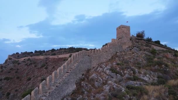 Alanya Castle - Alanya Kalesi aerial view. Turkey — Stock Video