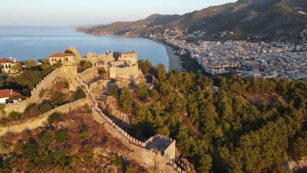 Alanya Castle - Alanya Kalesi letecký pohled. Turecko — Stock video