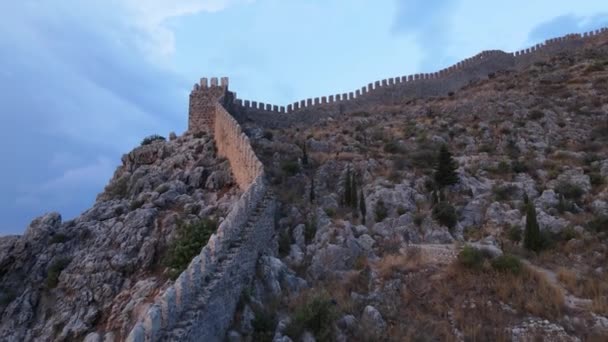 Alanya Castle - Alanya Kalesi aerial view. Turkey — Stock Video