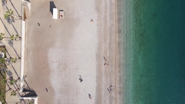 Aerial view of the beach at the seaside resort town. Turkey — Stock Video