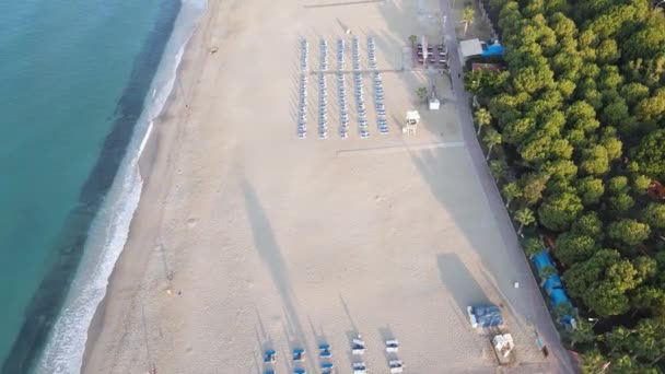 Aerial view of the beach at the seaside resort town. Turkey — Stock Video