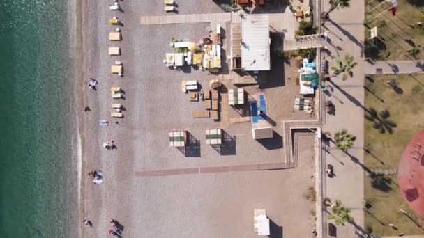 Aerial view of the beach at the seaside resort town. Turkey — Stock Video