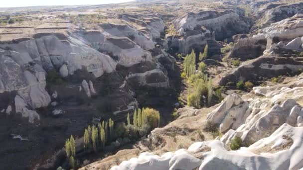 Cappadocië landschap uitzicht vanuit de lucht. Turkije. Nationaal park Goreme — Stockvideo