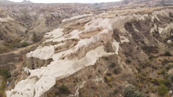 Kappadokia krajina letecký pohled. Krocan. Národní park Goreme — Stock video