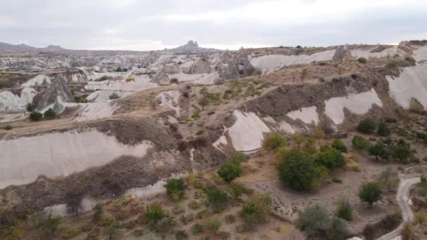 Capadócia vista aérea paisagem. A Turquia. Parque Nacional de Goreme — Vídeo de Stock