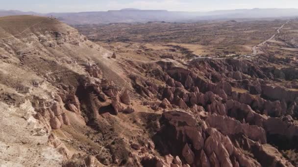 Capadócia vista aérea paisagem. A Turquia. Parque Nacional de Goreme — Vídeo de Stock