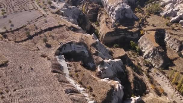 Cappadocië landschap uitzicht vanuit de lucht. Turkije. Nationaal park Goreme — Stockvideo