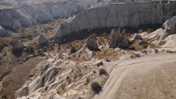 Capadócia vista aérea paisagem. A Turquia. Parque Nacional de Goreme — Vídeo de Stock