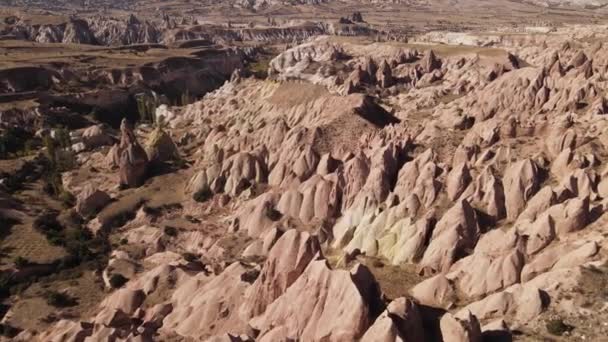 Capadócia vista aérea paisagem. A Turquia. Parque Nacional de Goreme — Vídeo de Stock