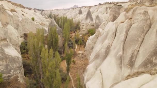 Kappadokia krajina letecký pohled. Krocan. Národní park Goreme — Stock video