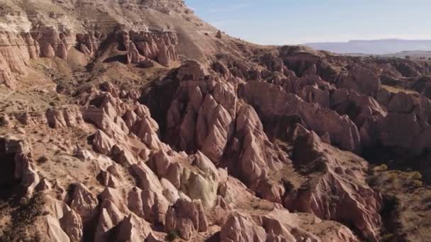 Capadócia vista aérea paisagem. A Turquia. Parque Nacional de Goreme — Vídeo de Stock