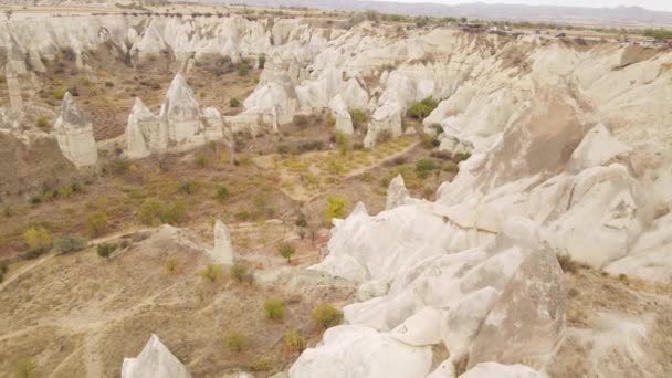 Kappadokia krajina letecký pohled. Krocan. Národní park Goreme — Stock video