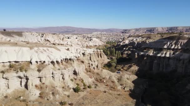Cappadocia táj légi kilátás. Törökország. Goreme Nemzeti Park — Stock videók